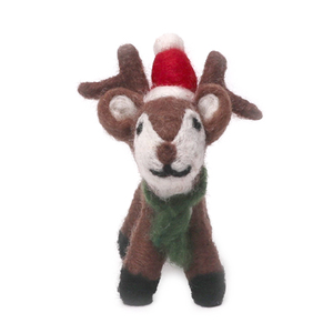 Figura de Reno Navideño Hecha a Mano con Fieltro de Aguja, Adorno Ecológico de Lana con Gorro de Santa Claus y Bufanda para Decoración Navideña del Hogar - Product Image 5