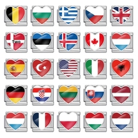 Breloque modulaire en forme de cœur délicat avec drapeau national italien, compatible avec bracelet en acier inoxydable de 9 mm, pour la fabrication de bijoux DIY