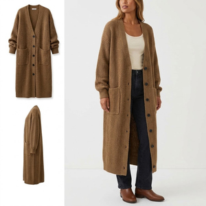 <b>Women's</b> <b>Long</b> Rib Knit <b>Cardigan</b> V-Neck Full Sleeve Button Front Solid Color Oversized Winter Sweater Casual Wear - Product Image 6