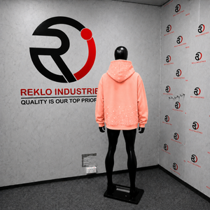 เสื้อฮู้ดซิปผู้ชายสีพีช แต่งลายเพชรขาว ดีไซน์โอเวอร์ไซส์ สไตล์สตรีทแวร์ ซิปยาวเต็มตัว รับผลิตตามสั่ง ขายส่ง - Product Image 4