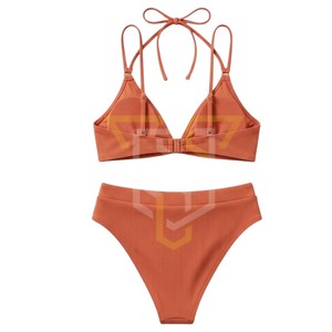 Conjunto de Bikini Personalizado para Mujer, Cintura Alta, Color Sólido, Spandex y Nailon de Alta Calidad, Traje de Baño Elástico de Dos Piezas - Product Image 4