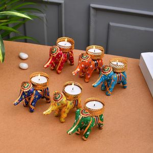Porte-bougie chauffe-plat éléphant en bois parfumé fait main, centre de table festif pour la maison, mariage, anniversaire, Diwali, décoration de fête - Product Image 1