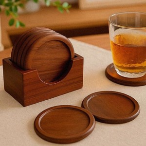 Elegant Wooden Coaster Set Round Heat Resistant Cup Pad for Coffee Tea Mug Glass Non Slip <b>Table</b> <b>Protection</b> Home Hotel Bar Decor - Product Image 6