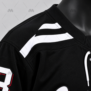 Camiseta de Hockey sobre Hielo Negra Personalizada con Rayas Blancas y Letras Rojas, Corta, Transpirable, de Poliéster que Absorbe la Humedad, Ropa de Verano para Hombre - Product Image 5