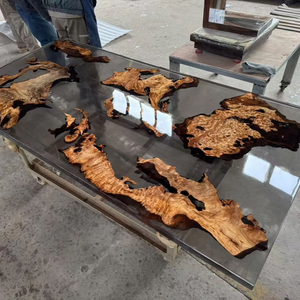 Table en bois et acier sur mesure pour bureau, salle de conférence, restaurant, avec base en noyer noir d'Amérique du Sud et résine époxy. - Product Image 2