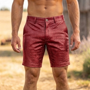 Shorts cargo en cuir façon croco pour homme, style motard, texture crocodile, streetwear gothique, tenue de festival - Product Image 5