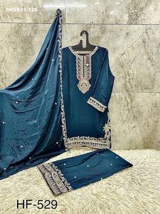 Nouvelle collection de tenues prêtes-à-porter en chinon brodé, fournisseur d'ensembles palazzo pour femmes, exportateur de mode féminine d'Inde - Product Image 5