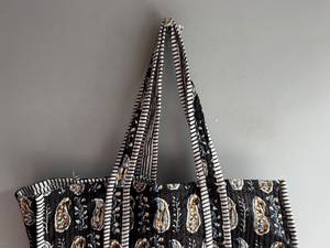 Sac fourre-tout bohème en coton avec broderie cachemire, poignées rayées, ouverture supérieure, pour le shopping toutes saisons, cadeau pour elle - Product Image 4
