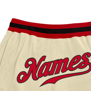 Shorts de basketball pour hommes, crème, rouge, noir, en mesh, taille élastique, coupe régulière, respirant, toutes saisons, impression sublimée - Product Image 3