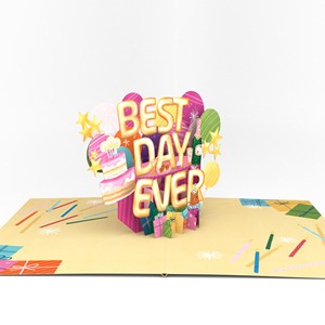 การ์ดป๊อปอัพ 3 มิติ วันที่ดีที่สุด การ์ดอวยพรทำมือ การ์ดป๊อปอัพ 3 มิติสำหรับการเฉลิมฉลอง การ์ดป๊อปอัพ 3 มิติ งานฝีมือกระดาษ ของขวัญสำหรับวันเกิดแสนสุข - Product Image 2