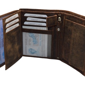 Men's Vintage Brown Genuine Leather <b>Trifold</b> <b>Wallet</b> Handmade Fold Closure Short Daily Use Horse Grain Finish Open Polyester 2026 - Product Image 3