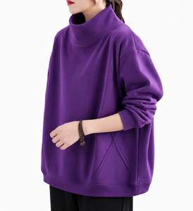 เสื้อสตรีทรงหลวมแบบใหม่ คอเต่า น้ำหนัก 340GSM ไหล่ตก แห้งเร็ว ระบายอากาศดี ขายส่งราคาถูก - Product Image 1