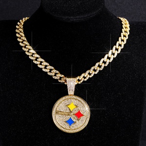 새로운 아이스 아웃 피츠버그 스틸러스 펜던트 목걸이 금도금 풀 랩 다이아몬드 쿠반 체인 NFL 로고 주얼리 - Product Image 6