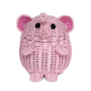 Rattan Pink Elephant Toy <b>Storage</b> <b>Basket</b> Nursery Room Furniture Kids Room Decor Organizer For Toys Trendy Wholesale - Product Image 1