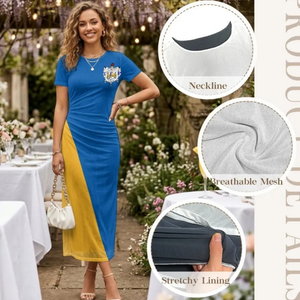 Robe de soirée en maille bleue et or Sigma Gamma Rho, tenue de sororité grecque, robe élégante à superpositions pour événements, mode haut de gamme pour occasions formelles - Product Image 3