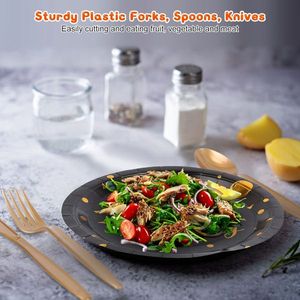 Set di Stoviglie Monouso da 201 Pezzi per 25 Ospiti, Nero e Oro, in PS, per Feste di Compleanno, Include Piatti di Carta e Bicchieri da 9OZ - Product Image 6