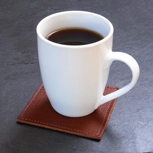 New Design Leather <b>Coasters</b> - Premium Full Grain Leather, Double Layered Square Rustic Brown <b>Coaster</b> <b>Set</b>, 4”x4” - Handmade - Product Image 3