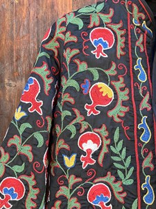 Hand Embroidered Black Velvet Suzani <b>Jacket</b> For Women Stand Collar Boho Floral <b>Pattern</b> Full Sleeve <b>Quilted</b> Winter Outerwear - Product Image 4