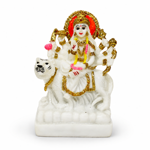 Estatua de la Diosa Durga de Resina Blanca Estilo Art Deco con Base de Tigre, Hecha a Mano, Decoración Tradicional para el Hogar, para Exhibición en Mesa en Diwali - Product Image 1
