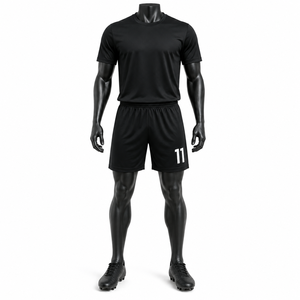 Conjunto de Camiseta de Fútbol Negra para Hombre, Manga Corta, Cuello en V, Absorbe la Humedad, Transpirable, Poliéster, Uniforme con Número 11 y Diseño de Puntos - Product Image 3