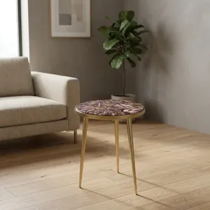 Modern Round <b>Side</b> <b>Table</b> with Faux Marble Top and <b>Gold</b> Metal Legs Living Room Furniture Decorative Accent <b>Table</b> - Product Image 1