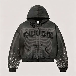 Sudadera con Capucha Extra Grande con Cierre, Diseño de Letras con Estampado de Camuflaje Negro, Estilo Urbano, Unisex, Largo Regular, Tejido 100% Algodón - Product Image 4