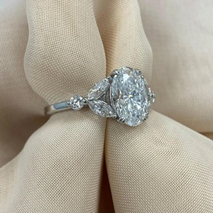 Bague en diamant de laboratoire de 2,50 carats, taille ovale, clarté VS1, couleur F, certifiée IGI, or blanc 18 carats, style vintage, pour femme - Product Image 4