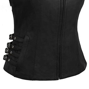 Chaleco de cuero para motocicleta para mujer, chaqueta sin mangas de cuero genuino para damas, estilo motero, ropa de moda - Product Image 3