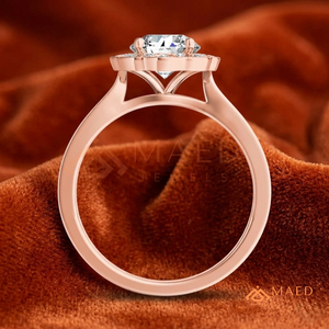 Round Cut Moissanite Floral Halo Engagement Ring Rose Gold Plated Pave Band Wedding Ring Jewelry <b>Gift</b> - Product Image 3