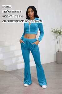 Conjunto de Top Corto con Cierre y Pantalones para Mujer, Ropa Casual de Dos Piezas, Tejido Suave, Corte Ajustado, Atuendo Diario para la Calle - Product Image 5