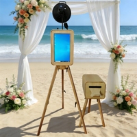 Machine Photo Booth Portable Rétro en Bois Double Face pour Surface Pro, DSLR, iPad avec Appareil Photo et Imprimante