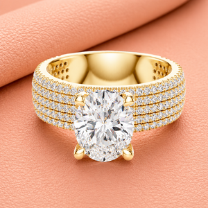 Bague de luxe en or massif 14 carats plaqué rhodium avec diamant taille ovale pour femme, pavé, pour fiançailles et mariage, bijou cadeau, clarté VVS1-VVS2 - Product Image 3