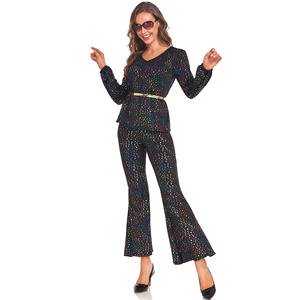 Costume de scène rétro disco noir brillant pour Halloween, festival de musique, costumes de performance européens et américains des années 70 - Product Image 3