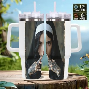 Stainless Steel Tumbler 40oz With Nun Tattoo Design Travel Mug For <b>Coffee</b> Tea - Product Image 2