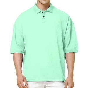 Camiseta Polo Verde Menta para Hombre, Mezcla de Algodón, Manga Corta, Color Sólido Liso, Informal, Transpirable, Cómoda, con Logotipo Personalizado - Product Image 1