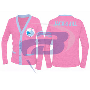 Suéter Cárdigan de la Hermandad Jack And Jill Of America, Tejido Rosa con Rayas Azul Claro y Logotipo Bordado, Ropa de Hermandad Griega - Product Image 1