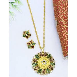 Pendant Gold Plated Brass Alloy Designer With Earring <b>Chain</b> Pendant Set Trendy Traditional Export Designer Jewelry Pendants - Product Image 5