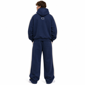 Ensembles amples pour hommes, comprenant des sweats à capuche boxy à fermeture éclair intégrale avec empiècements contrastants et des joggers à jambe large, en molleton de coton personnalisé 450 GSM, vierges et surdimensionnés - Product Image 3