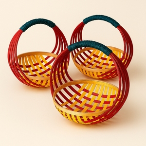 Cesta de Flores Colorida de Bambú, Estilo Bohemio, Hecha a Mano, Ecológica, Reciclable y Ligera, para Decoración del Hogar o Aniversarios - Product Image 5