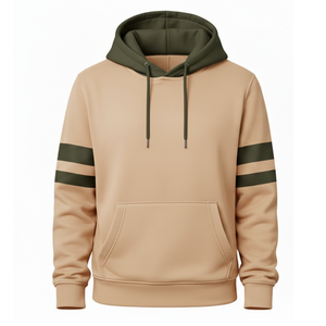 Sudadera con Capucha Premium para Hombre en Dos Tonos: Caqui y Verde Oliva, Estilo Urbano Personalizado, Mangas con Doble Raya, Sudadera de Alta Calidad para Entrenamiento - Product Image 1