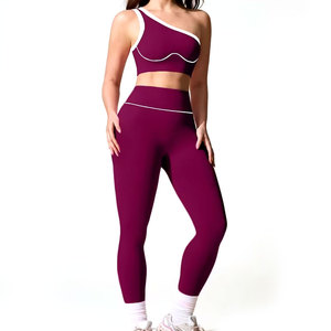 Women's Yoga Set 2-Piece Solid Front Logo High Waist Eco-Friendly Gym Wear Yoga Bra & Tight Trouser - Product Image 1