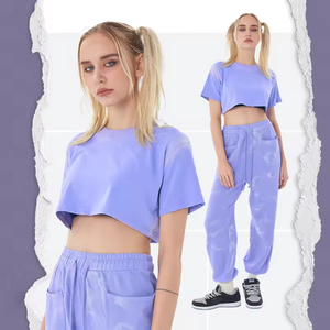 Women's Pink Sweating 2-Piece Long Set Short Sleeve Crew Neck Knitted Cotton Casual Winter Regular Fit with Chain Belt - Product Image 3