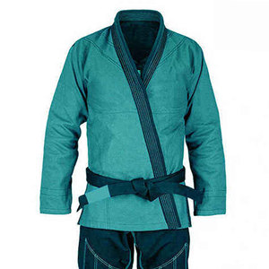 Kimono de BJJ color verde azulado, unisex para adultos, uniforme de judo y karate de algodón con cinturón, ropa de entrenamiento duradera, corte regular, teñido liso. - Product Image 1