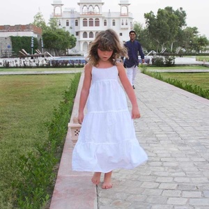 Cool Bohemian Look White Cotton Summer Sleeveless Floor Length With <b>Loose</b> <b>Fitting</b> & Adjustable Strap Perfect Beach Wear <b>Dress</b> - Product Image 5
