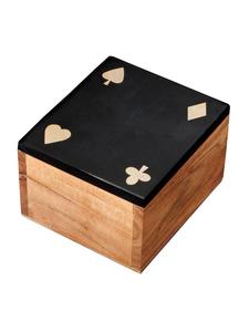 Estuche para cartas de juego hecho a mano, caja de póker de resina con tapa de laca negra y símbolos de trajes de cartas dorados, caja de almacenamiento cuadrada minimalista - Product Image 3