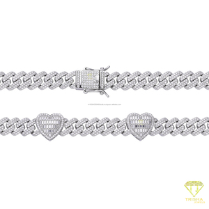 Collar de Cadena Cubana con Forma de Corazón y Eslabones con Incrustaciones de Piedras, Joyería Premium de Moda Urbana - Product Image 6