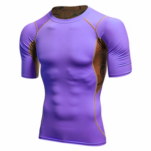 T-shirt de compression pour homme, coupe ajustée, soutien musculaire, vêtements de sport, vente en gros, hauts de sport respirants pour la course à pied - Product Image 5