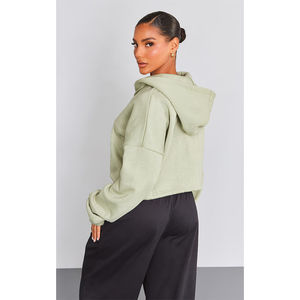 Sudadera con Capucha Corta para Mujer con Logotipo Personalizado, Sudadera Lisa sin Estampado, Sudadera con Capucha Corta de Algodón 100% de Peso Pesado, Sudadera con Cierre OEM para Uso Diario - Product Image 2