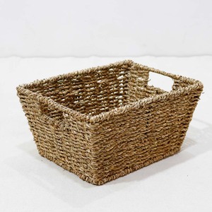 Modern Natural Seagrass Handwoven <b>Rectangular</b> <b>Storage</b> <b>Basket</b> with Handles Eco-Friendly for Home Laundry Organization - Product Image 3