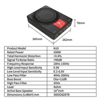 Precio de Fábrica Marriola N10 Subwoofer Activo de 10 Pulgadas, Carcasa de Aluminio Negra, Diseño Ultra Delgado, Bajo el Asiento, 200W RMS para Bajos de Auto